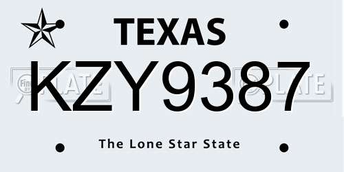 KZY9387 Texas License Plate
