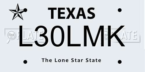 L30LMK Texas License Plate