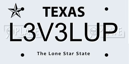 L3V3LUP Texas License Plate