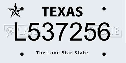 L537256 Texas License Plate