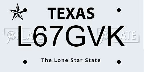 L67GVK Texas License Plate