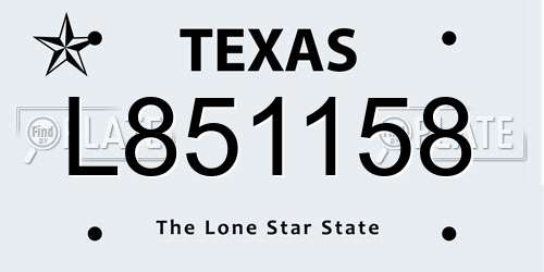 L851158 Texas License Plate