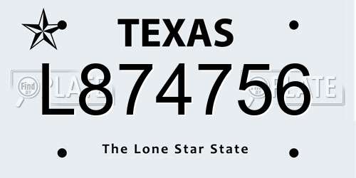 L874756 Texas License Plate