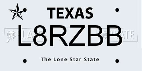 L8RZBB Texas License Plate