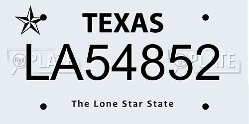 LA54852 Texas License Plate