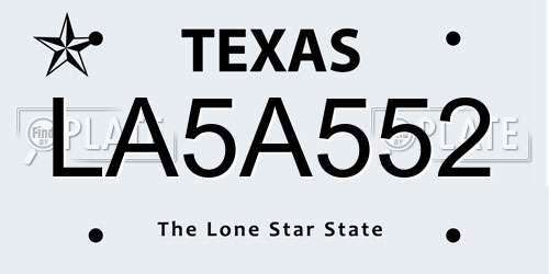 LA5A552 Texas License Plate