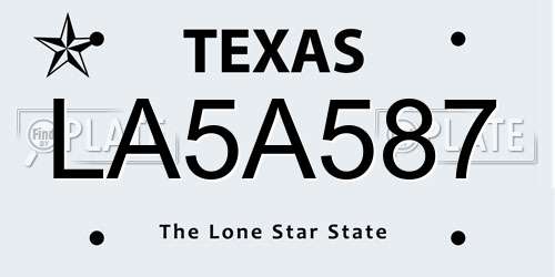 LA5A587 Texas License Plate