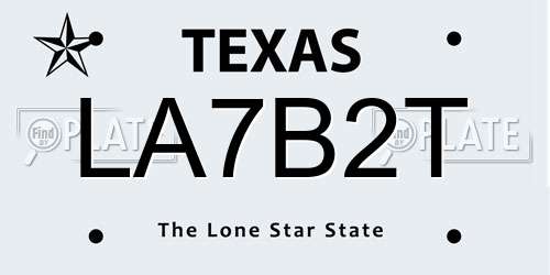 LA7B2T Texas License Plate