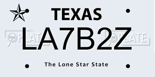 LA7B2Z Texas License Plate