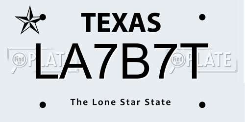 LA7B7T Texas License Plate