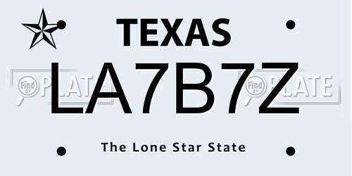 LA7B7Z Texas License Plate