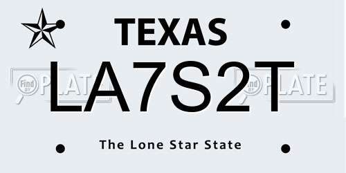LA7S2T Texas License Plate