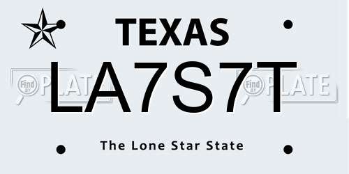 LA7S7T Texas License Plate