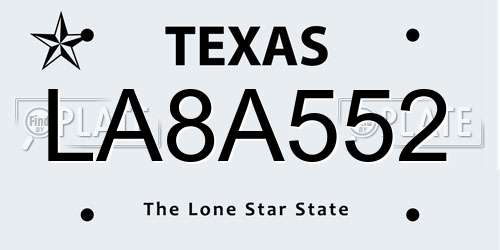 LA8A552 Texas License Plate