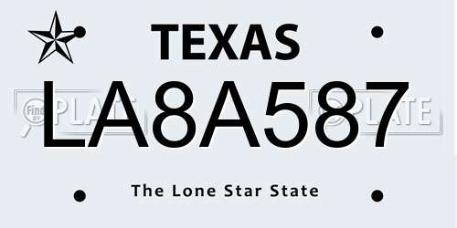 LA8A587 Texas License Plate