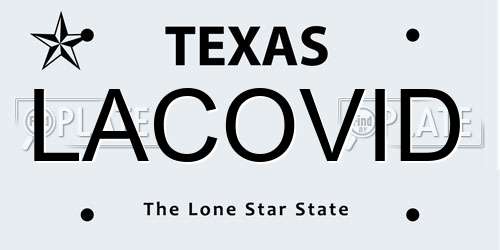 LACOVID Texas License Plate