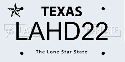 LAHD22 Texas License Plate