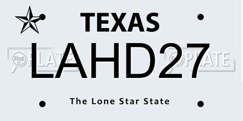 LAHD27 Texas License Plate