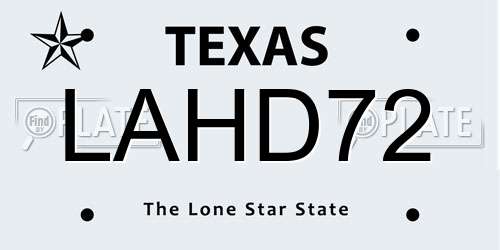 LAHD72 Texas License Plate