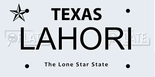 LAHORI Texas License Plate