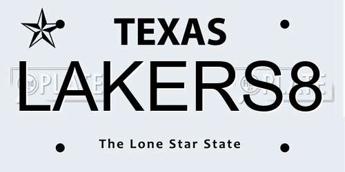 LAKERS8 Texas License Plate