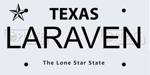 LARAVEN Texas License Plate