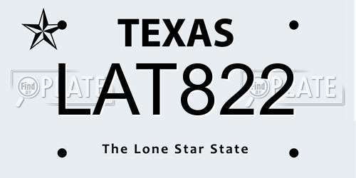 LAT822 Texas License Plate