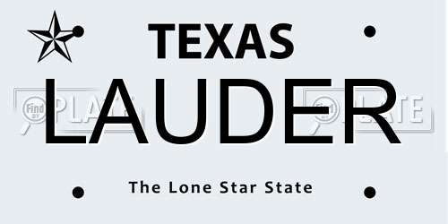 LAUDER Texas License Plate