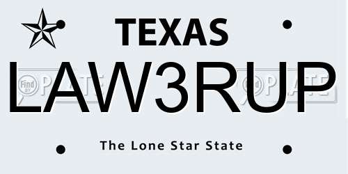 LAW3RUP Texas License Plate