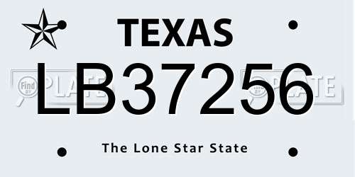 LB37256 Texas License Plate