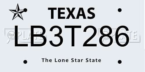 LB3T286 Texas License Plate