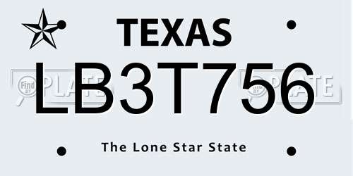LB3T756 Texas License Plate