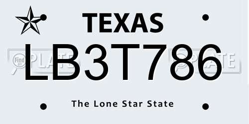 LB3T786 Texas License Plate