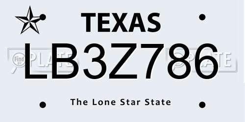 LB3Z786 Texas License Plate