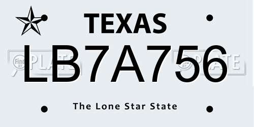 LB7A756 Texas License Plate