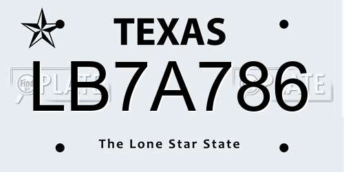 LB7A786 Texas License Plate