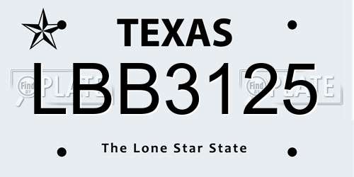 LBB3125 Texas License Plate
