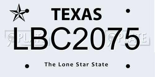 LBC2075 Texas License Plate