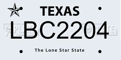 LBC2204 Texas License Plate