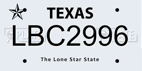 LBC2996 Texas License Plate