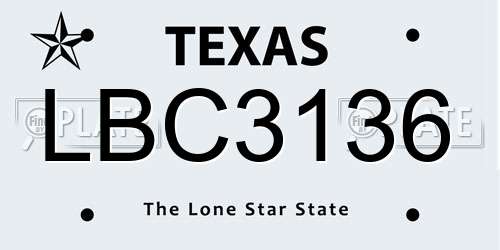 LBC3136 Texas License Plate