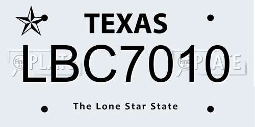 LBC7010 Texas License Plate