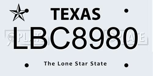 LBC8980 Texas License Plate