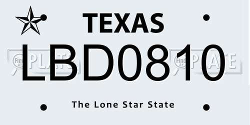 LBD0810 Texas License Plate