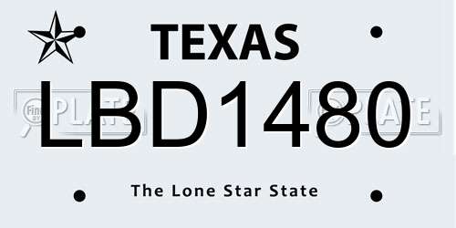 LBD1480 Texas License Plate