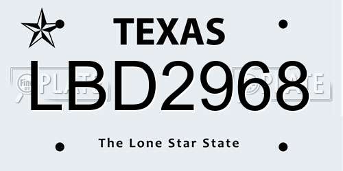 LBD2968 Texas License Plate