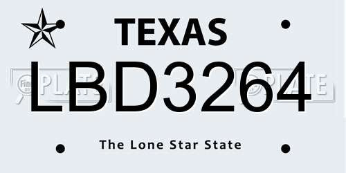 LBD3264 Texas License Plate