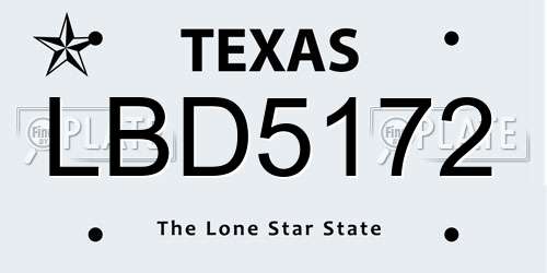 LBD5172 Texas License Plate