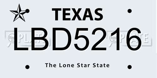 LBD5216 Texas License Plate