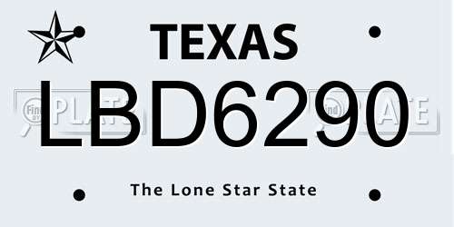 LBD6290 Texas License Plate